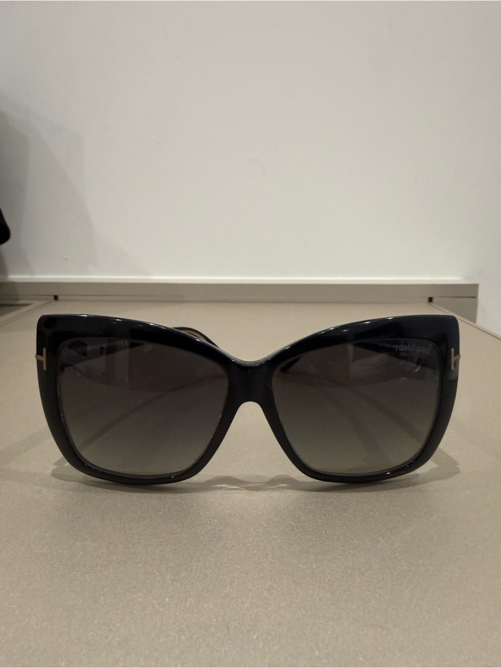 Tom Ford Black Women’s Oversized Cat-Eye Sunglasses with Gold Accents